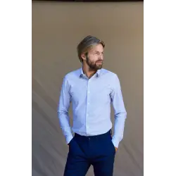 Blue striped chambray