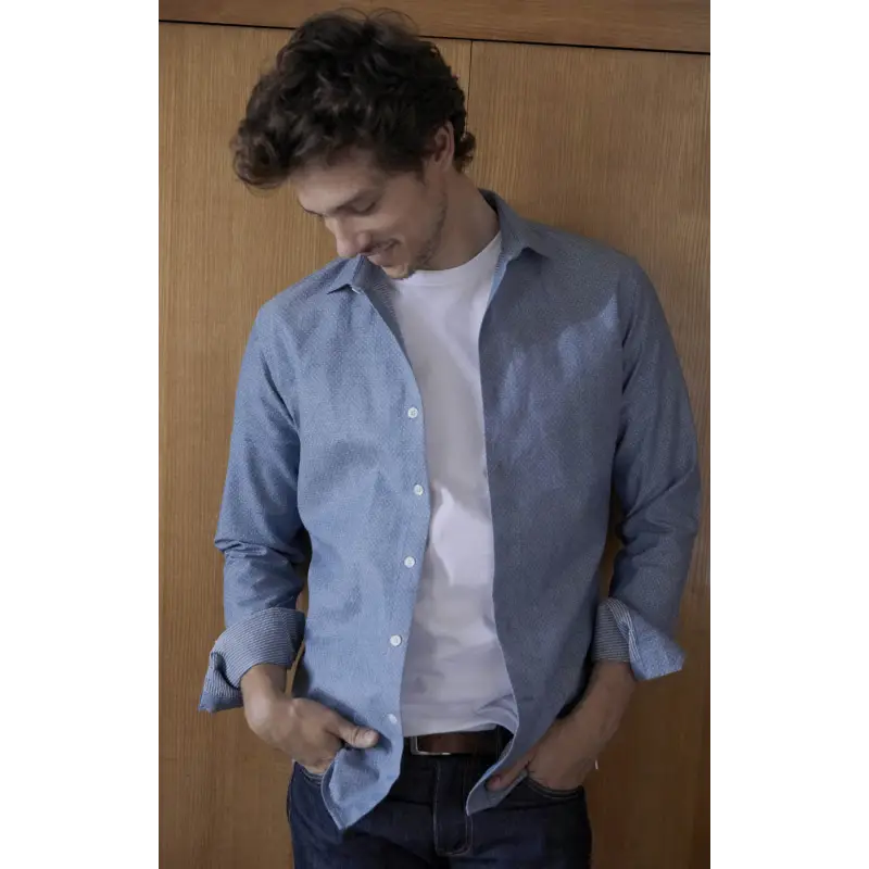 Blue oxford shirt with dots