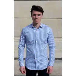 Blue poplin striped shirt