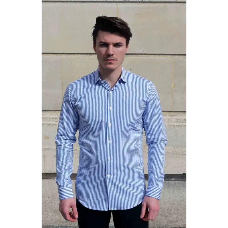 Blue poplin striped shirt