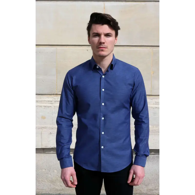 Blue houndstooth oxford shirt