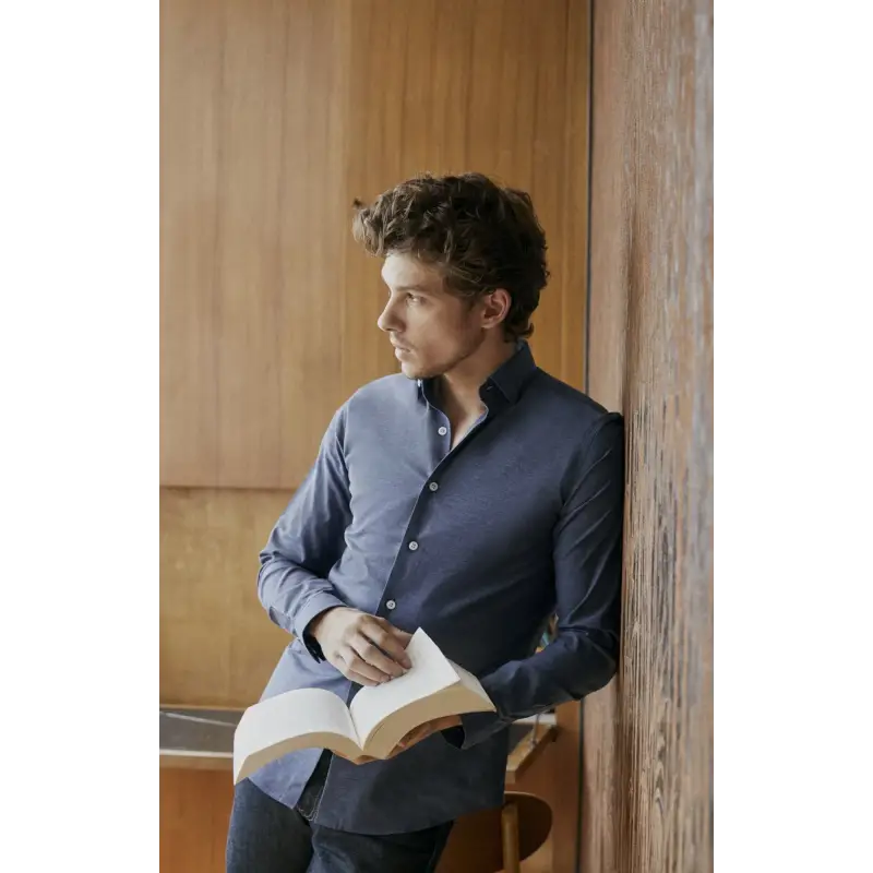 Blue houndstooth oxford shirt