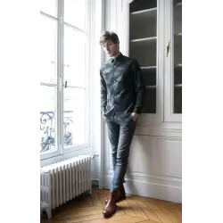 Blue striped chambray