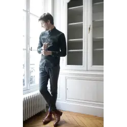 Blue striped chambray