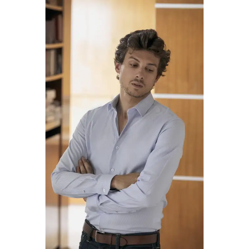 blue striped oxford shirt