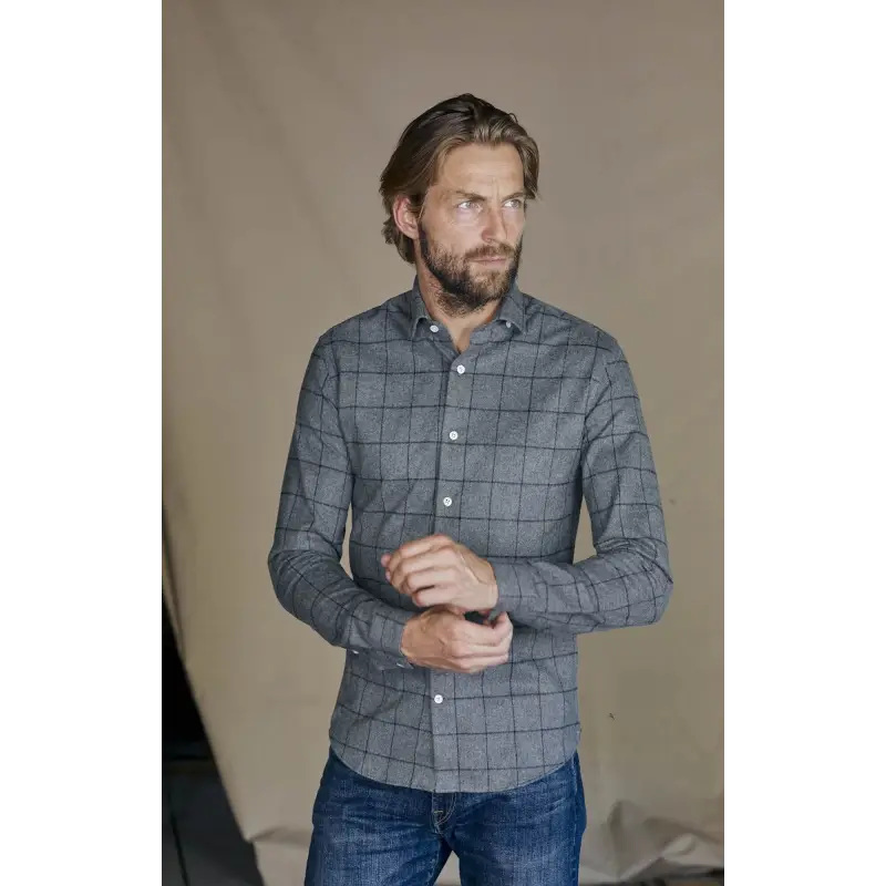 Chemise flanelle carreaux gris japonais Chemises Hommes