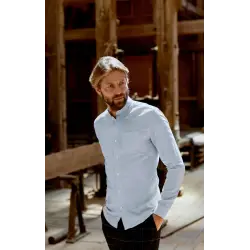 Blue oxford shirt officer collar