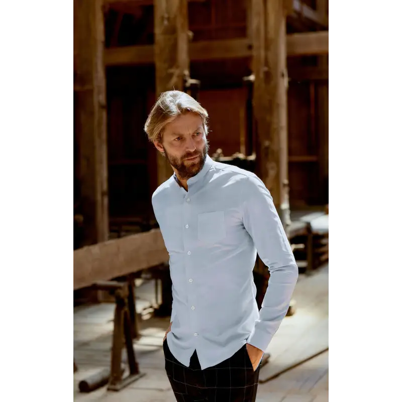 Chemise oxford bleu col officier Chemises Hommes