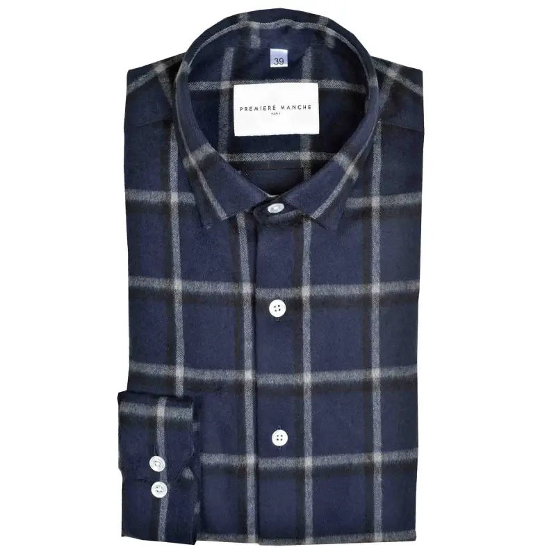 Chemise flanelle carreaux bleu japonais Chemises Hommes