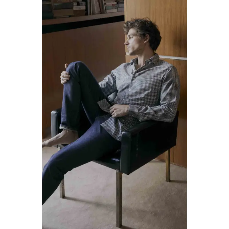 Chemise à carreaux bleu en coton gratté Chemises casual