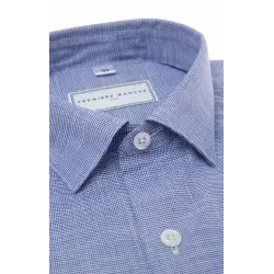 Chemise chambray bleue pied de poule Chemises Hommes