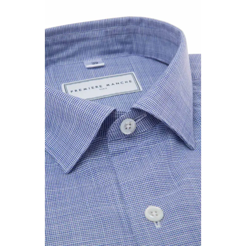 Chemise chambray bleue pied de poule Chemises Hommes