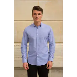 Chemise chambray bleue pied de poule Chemises Hommes