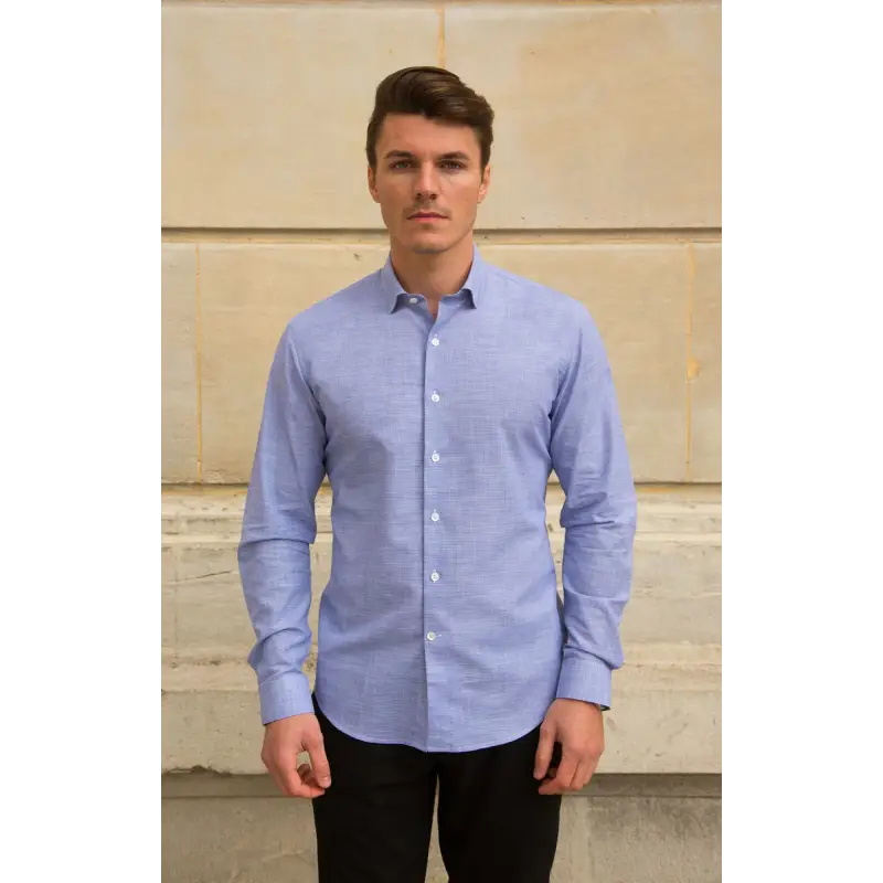 Chemise chambray bleue pied de poule Chemises Hommes