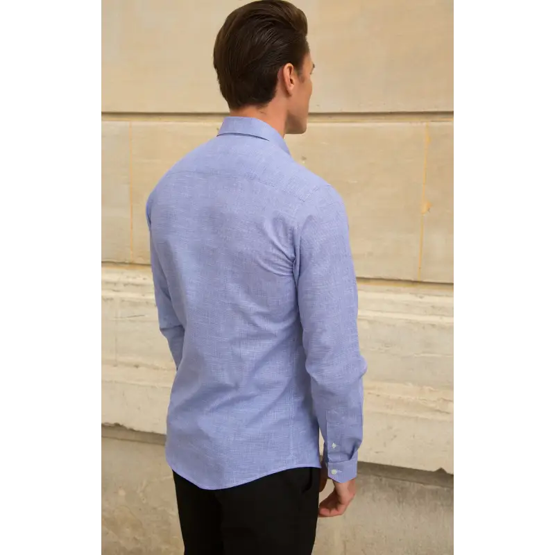 Chemise chambray bleue pied de poule Chemises Hommes