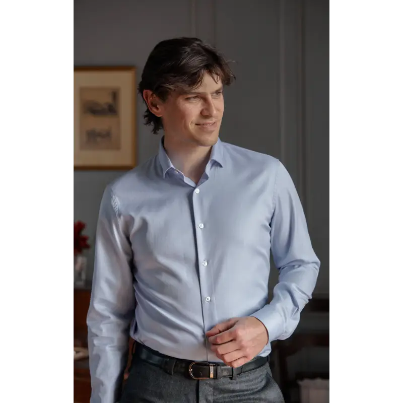 Blue herringbone shirt