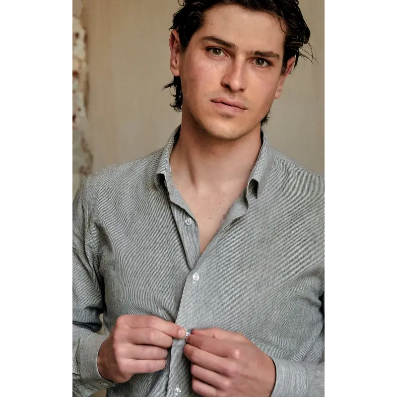 Grey striped japanese shirt - Officer collar