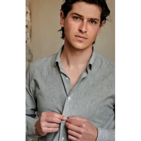 Grey striped japanese shirt - Officer collar