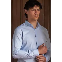 Chemise popeline petits carreaux bleu