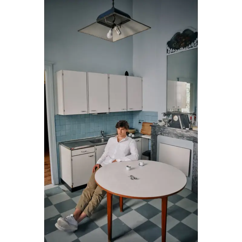 White linen shirt with officer collar