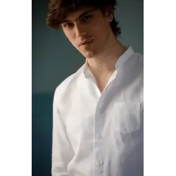 White linen shirt with officer collar