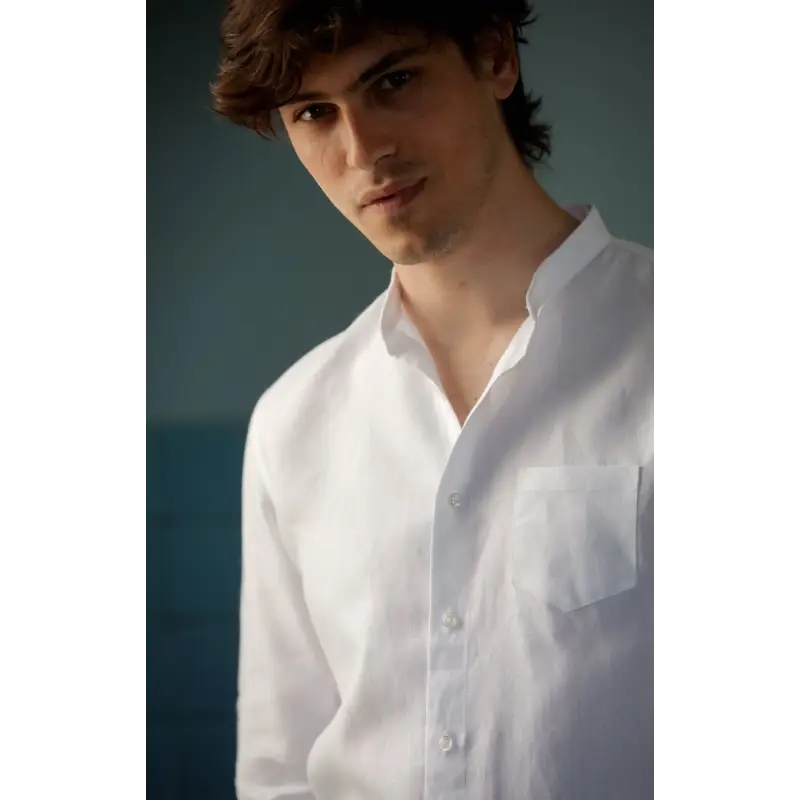 White linen shirt with officer collar