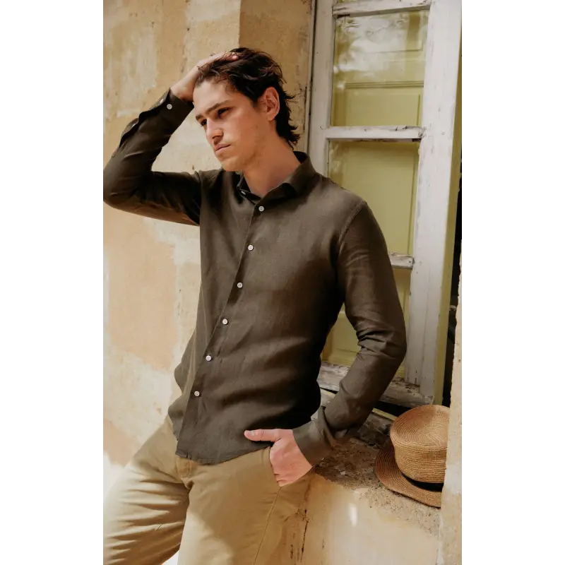 chemise lin kaki