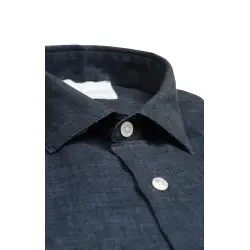 Chemise casual lin bleu marine homme