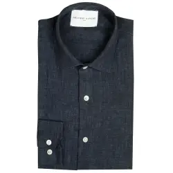 Chemise casual lin bleu marine homme