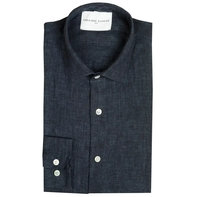 Chemise casual lin bleu marine homme
