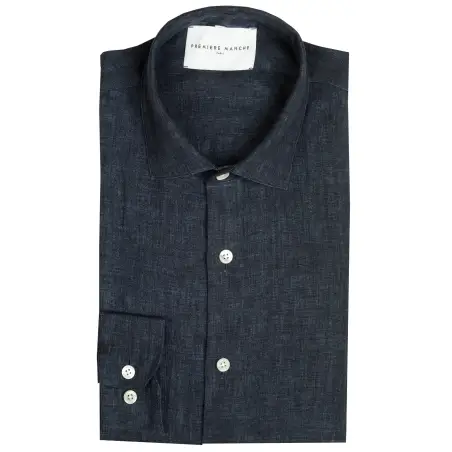 Chemise casual lin bleu marine homme