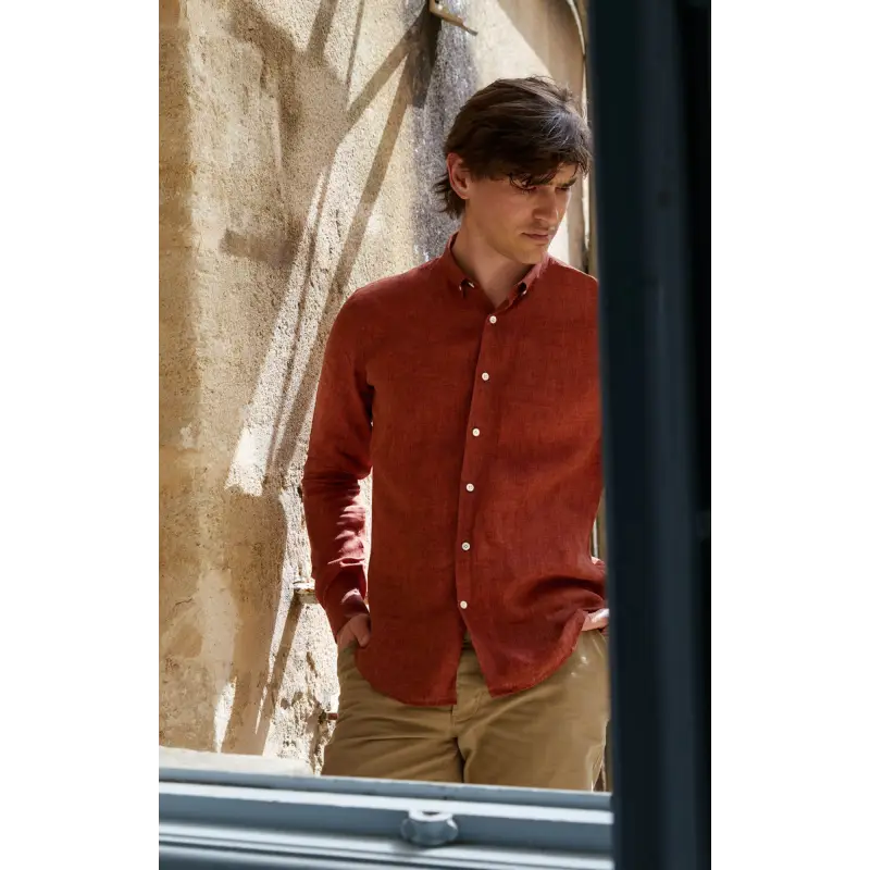 Rust-colored linen shirt