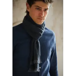 100% cashmere scarf - Navy herringbone