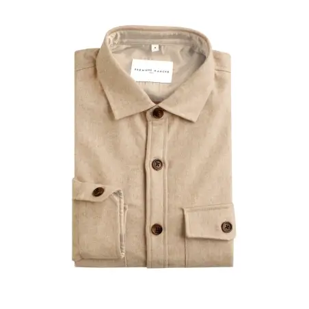 Beige overshirt made with wool flannel